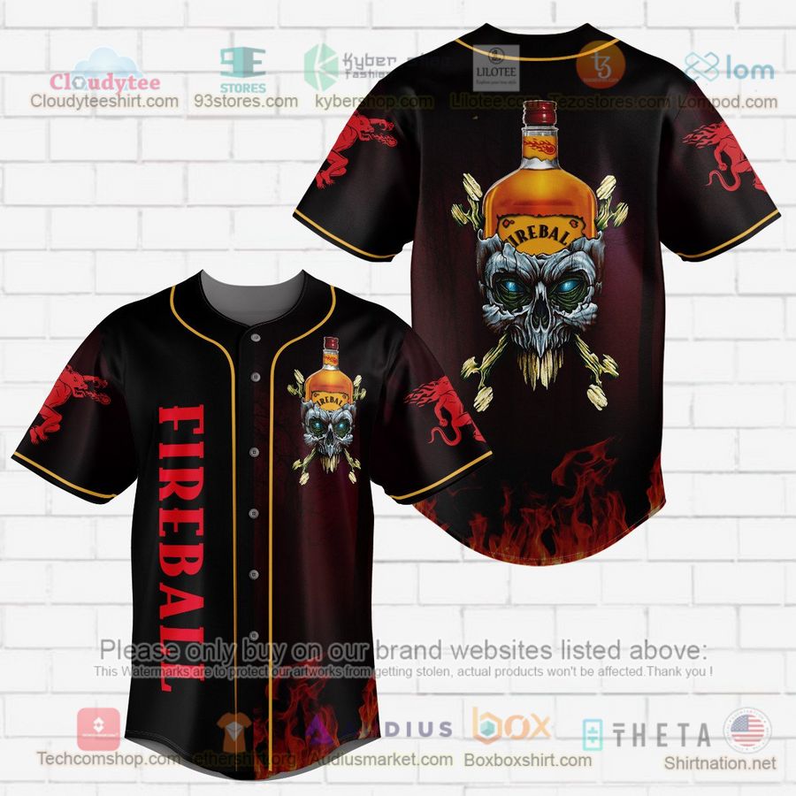 HOT Fireball Whisky skull head Baseball Jersey Shirt Unisex T-shirt, Sweatshirt, Hoodie, Long Sleeve Tee - T-Shirt, Sweatshirt, Hoodie
