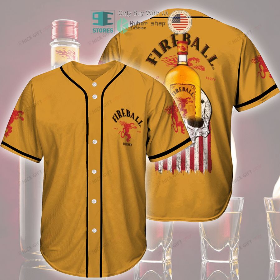 BEST Fireball Whisky Skull United States Flag orange Baseball Jersey Unisex T-shirt, Sweatshirt, Hoodie, Long Sleeve Tee - T-Shirt, Sweatshirt, Hoodie