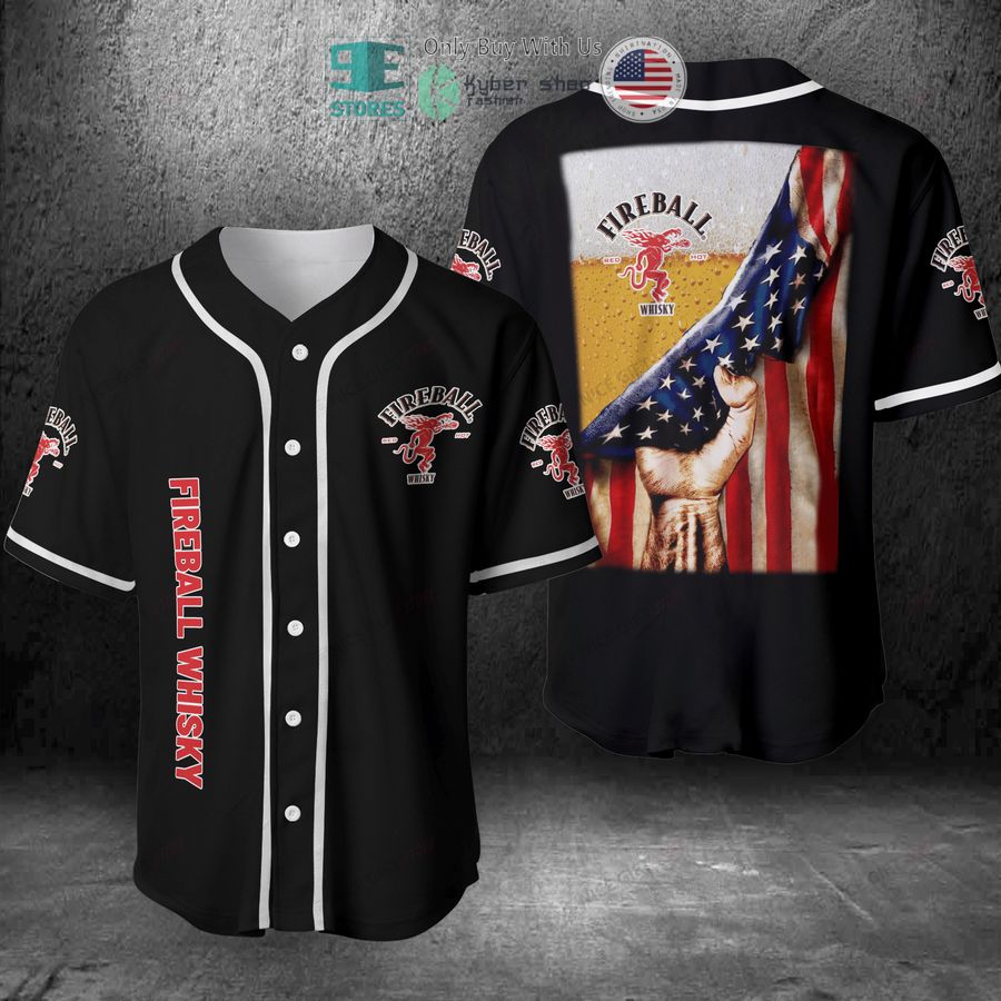 BEST Fireball Whisky United States Flag black Baseball Jersey Unisex T-shirt, Sweatshirt, Hoodie, Long Sleeve Tee - T-Shirt, Sweatshirt, Hoodie