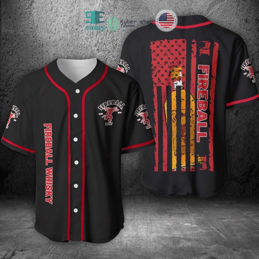 BEST Fireball Whisky United States Flag black red Baseball Jersey Unisex T-shirt, Sweatshirt, Hoodie, Long Sleeve Tee - T-Shirt, Sweatshirt, Hoodie