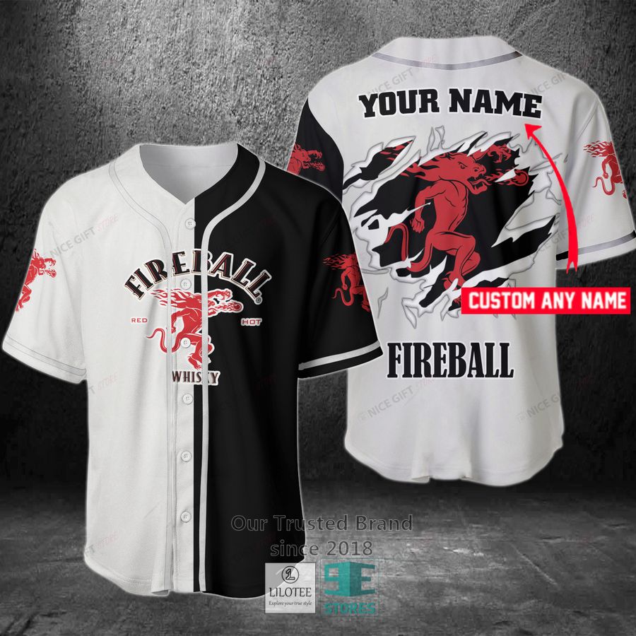 Fireball Whisky Your Name Black and White Baseball Jersey Unisex T-shirt, Sweatshirt, Hoodie, Long Sleeve Tee - T-Shirt, Sweatshirt, Hoodie