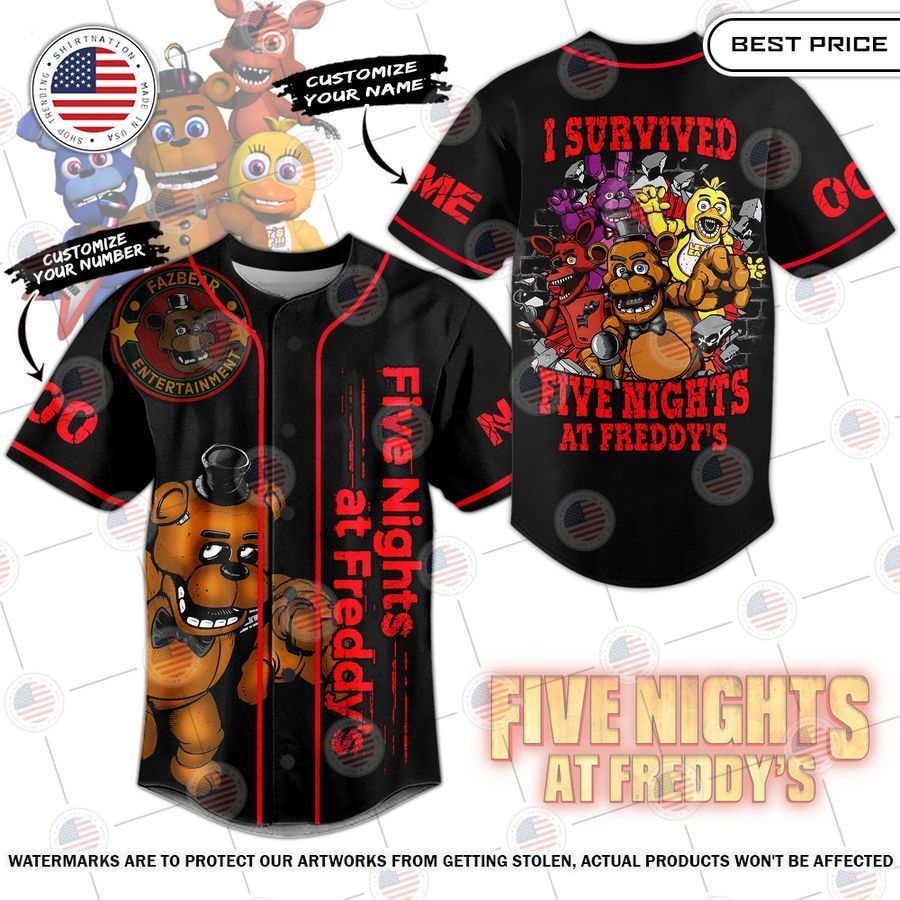 Five Nights at Freddy's Custom Baseball Jersey Unisex T-shirt, Sweatshirt, Hoodie, Long Sleeve Tee - T-Shirt, Sweatshirt, Hoodie