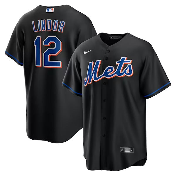 Francisco Lindor New York Mets Jersey Black baseball jersey product view 1