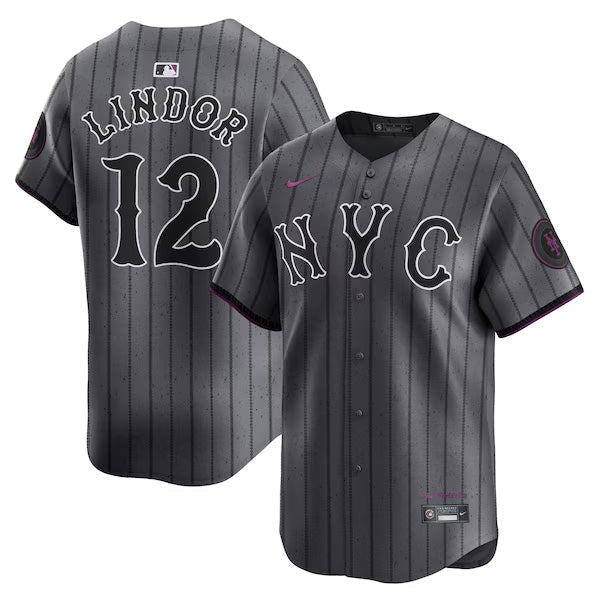 Francisco Lindor New York Mets City Connect Jersey Gray baseball jersey product view 1