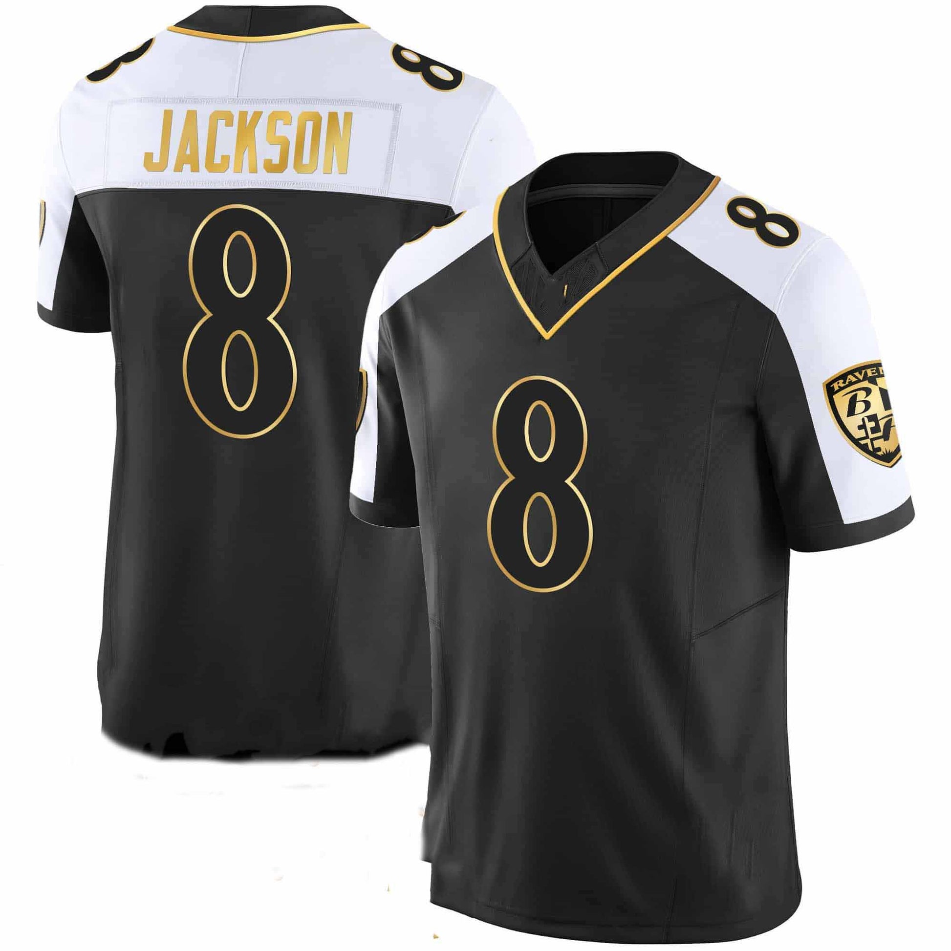 B.Ravens #8 Lamar Jackson Black Maryland Patch Vapor Gold Jersey ?All Stitched American Football Jerseys football jersey product view 1