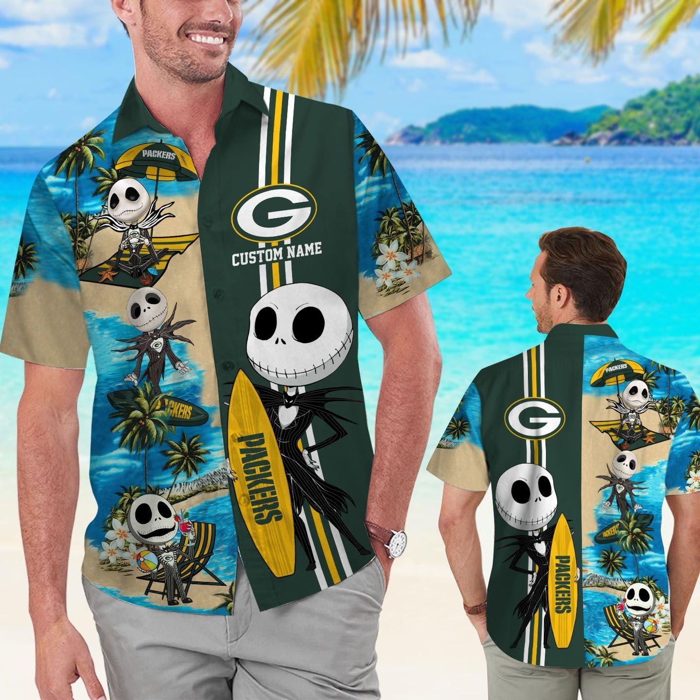 Green Bay Packers Jack Skellington Hawaiian Short Sleeve Shirt Unisex T-shirt, Sweatshirt, Hoodie, Long Sleeve Tee - T-Shirt, Sweatshirt, Hoodie