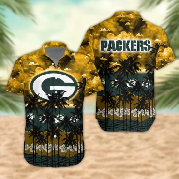 Green Bay Packers Palm Trees Sunset Hawaiian Shirt Unisex T-shirt, Sweatshirt, Hoodie, Long Sleeve Tee - T-Shirt, Sweatshirt, Hoodie