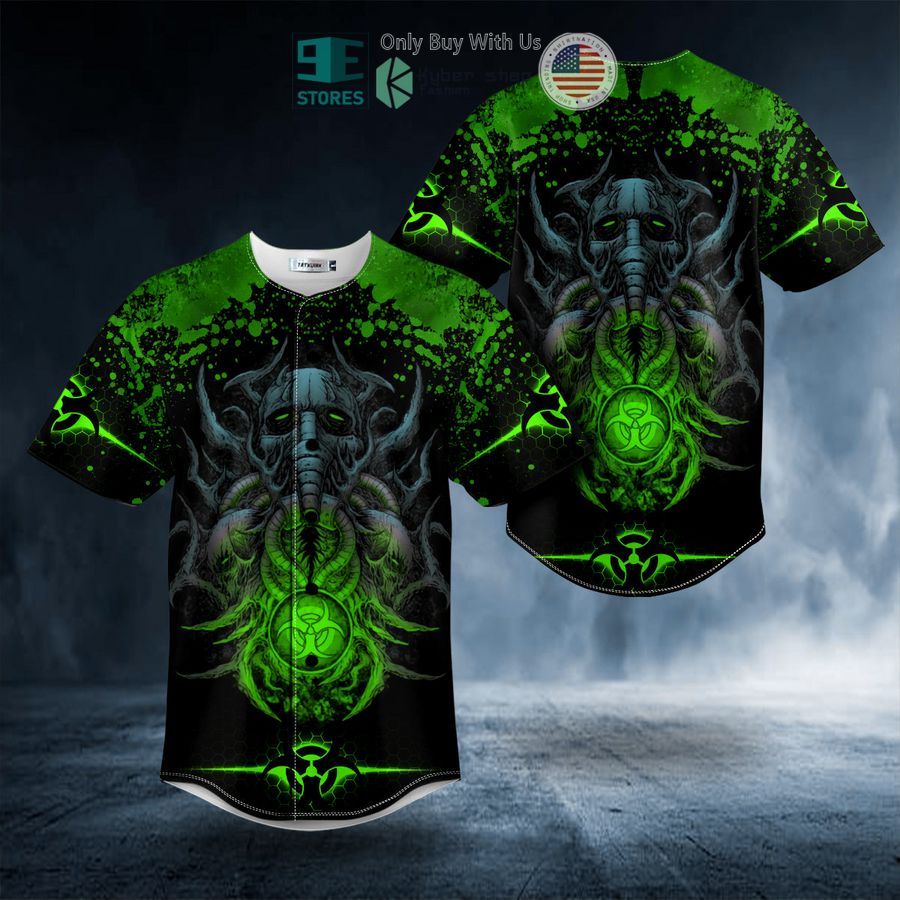 BEST Green Biohazard Monster Skull Baseball Jersey Unisex T-shirt, Sweatshirt, Hoodie, Long Sleeve Tee - T-Shirt, Sweatshirt, Hoodie