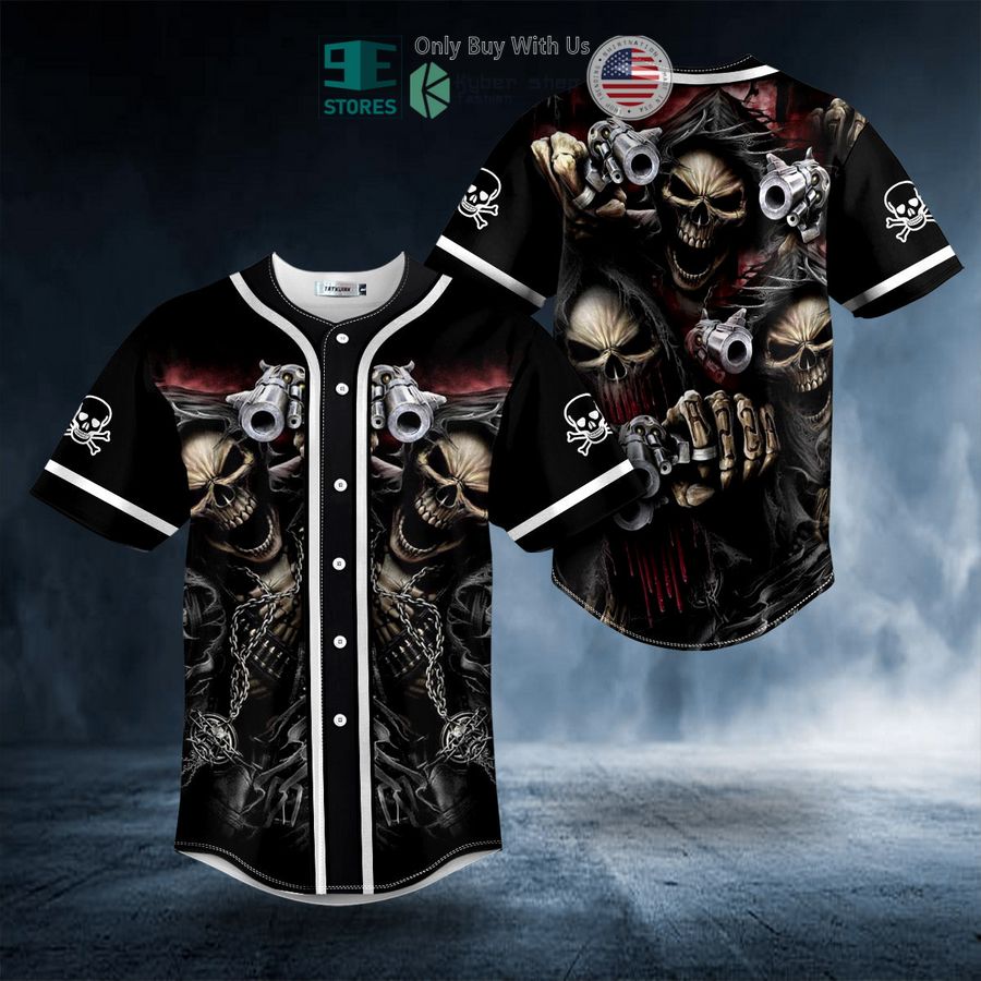 BEST Grim Reaper Fire Gun Skull Baseball Shirt Unisex T-shirt, Sweatshirt, Hoodie, Long Sleeve Tee - T-Shirt, Sweatshirt, Hoodie