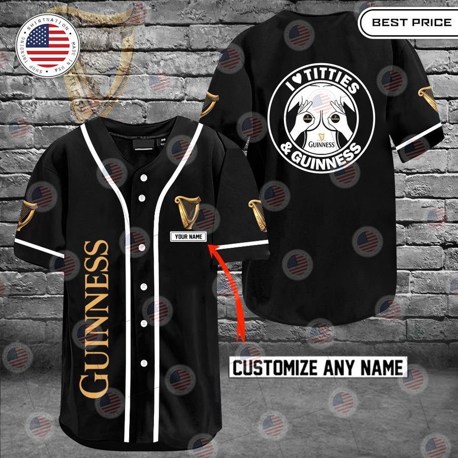HOT Guinness I love titties and Guinness Custom Baseball jersey Unisex T-shirt, Sweatshirt, Hoodie, Long Sleeve Tee - T-Shirt, Sweatshirt, Hoodie