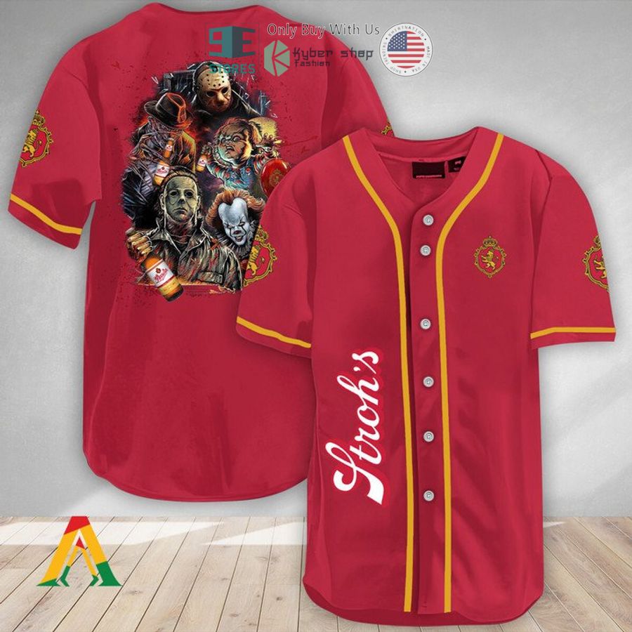 BEST Halloween Horror Characters Stroh's Beer Baseball Jersey Unisex T-shirt, Sweatshirt, Hoodie, Long Sleeve Tee - T-Shirt, Sweatshirt, Hoodie