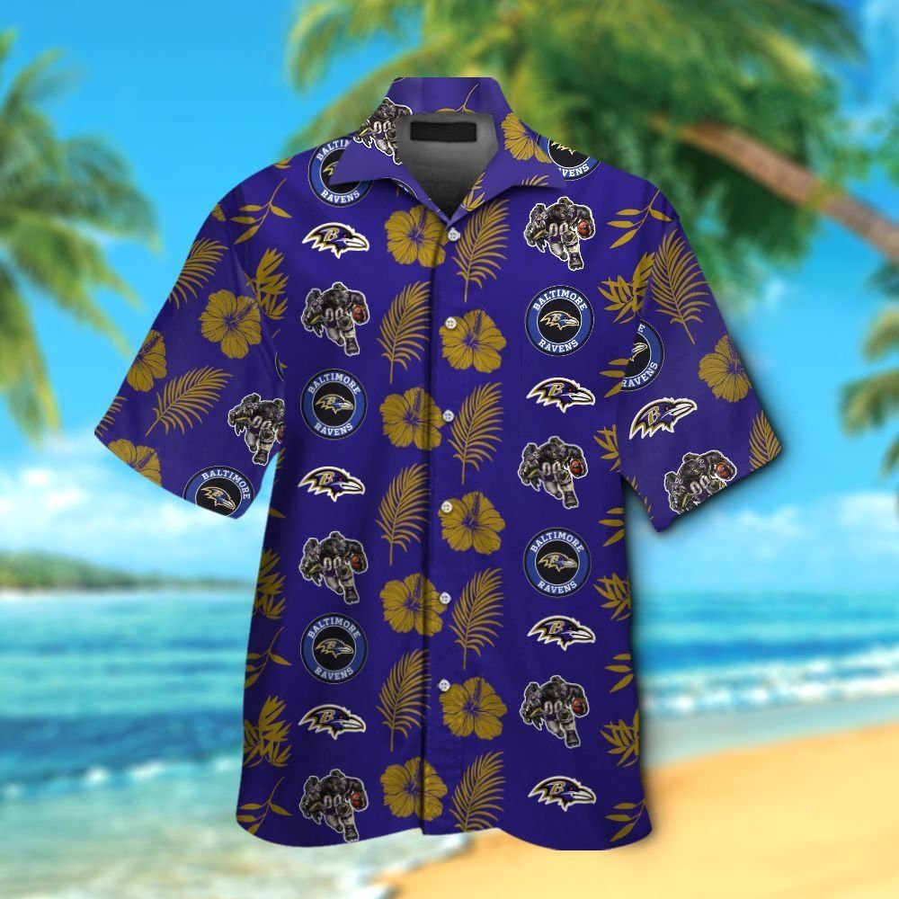 Hawaiian Baltimore Ravens Tropical Shirt Short Sleeve Button Up Unisex T-shirt, Sweatshirt, Hoodie, Long Sleeve Tee - T-Shirt, Sweatshirt, Hoodie