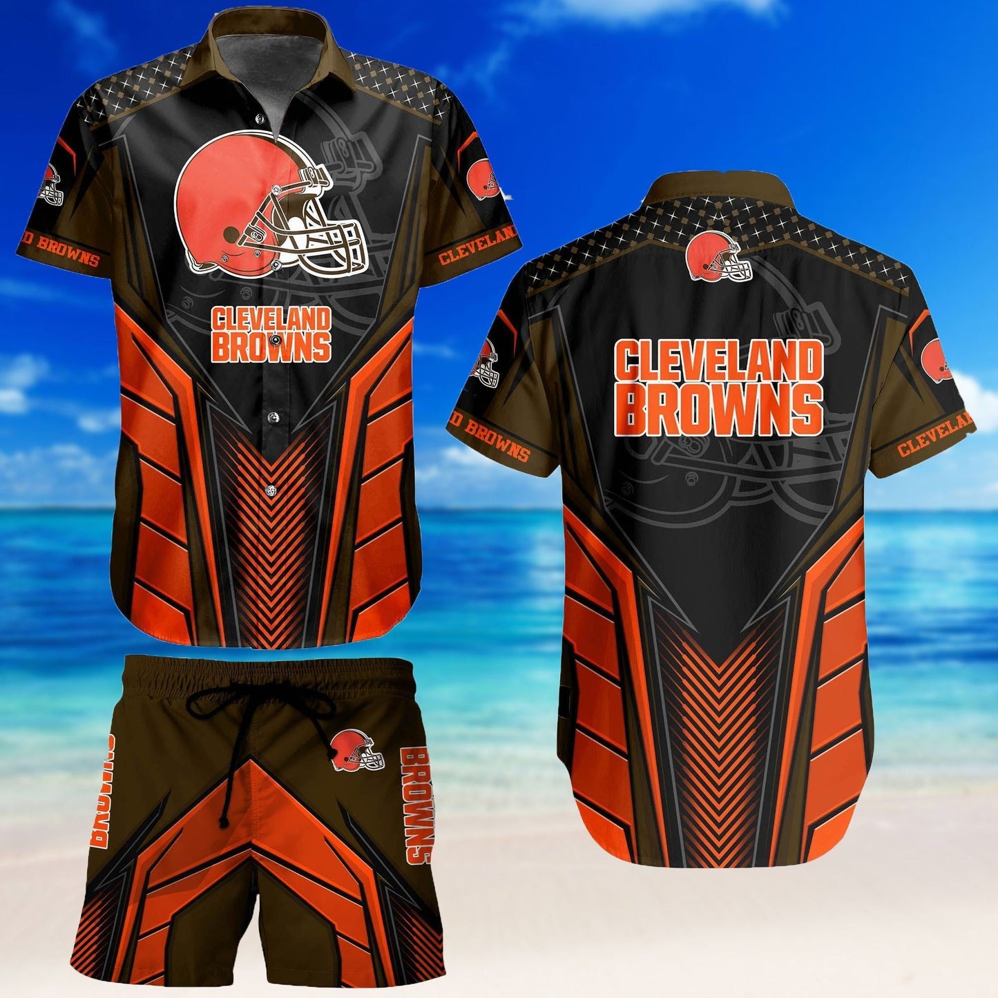 Hawaiian Set Cleveland Browns Collection Shirt Short Unisex T-shirt, Sweatshirt, Hoodie, Long Sleeve Tee - T-Shirt, Sweatshirt, Hoodie