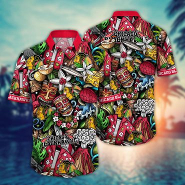 hicago Blackhawks Tiki Adventure Hawaiian Shirt Unisex T-shirt, Sweatshirt, Hoodie, Long Sleeve Tee - T-Shirt, Sweatshirt, Hoodie