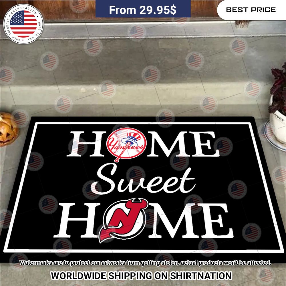 Home Sweet Home New York Yankees and New Jersey Devils Doormat Unisex T-shirt, Sweatshirt, Hoodie, Long Sleeve Tee - T-Shirt, Sweatshirt, Hoodie