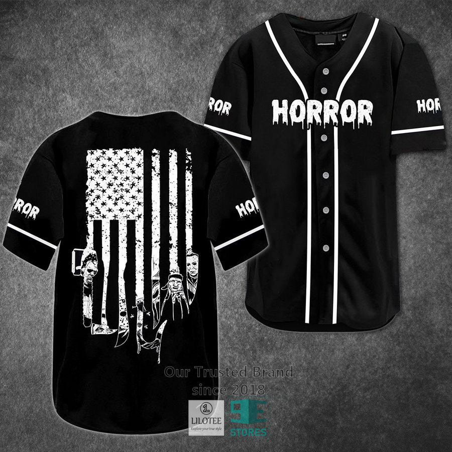 Horror Characters US Flag Horror Movie Baseball Jersey Unisex T-shirt, Sweatshirt, Hoodie, Long Sleeve Tee - T-Shirt, Sweatshirt, Hoodie