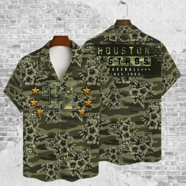 Houston Astros Camo Military Hawaiian Shirt Unisex T-shirt, Sweatshirt, Hoodie, Long Sleeve Tee - T-Shirt, Sweatshirt, Hoodie