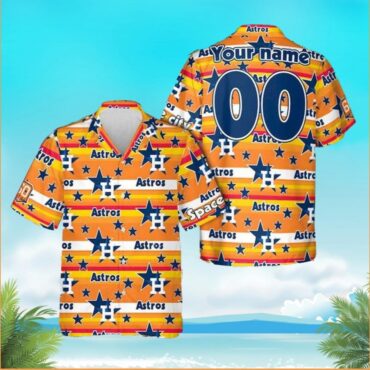 Houston Astros Galactic Stripes Personalized Hawaiian Shirt Unisex T-shirt, Sweatshirt, Hoodie, Long Sleeve Tee - T-Shirt, Sweatshirt, Hoodie