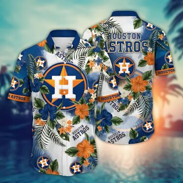 Houston Astros Tropical Floral Burst Hawaiian Shirt Unisex T-shirt, Sweatshirt, Hoodie, Long Sleeve Tee - T-Shirt, Sweatshirt, Hoodie
