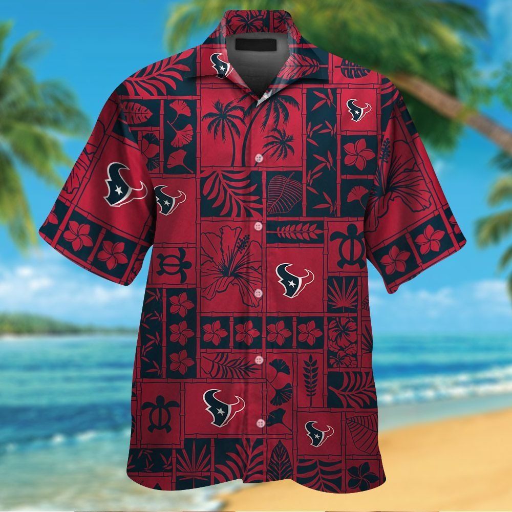 Houston Texans Short Sleeve Button Up Tropical Hawaiian Shirt VER01 Unisex T-shirt, Sweatshirt, Hoodie, Long Sleeve Tee - T-Shirt, Sweatshirt, Hoodie