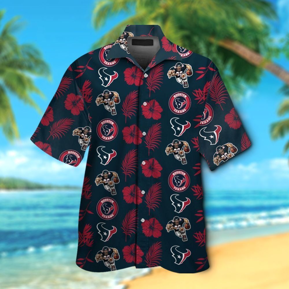 Houston Texans Short Sleeve Button Up Tropical Hawaiian Shirt VER017 Unisex T-shirt, Sweatshirt, Hoodie, Long Sleeve Tee - T-Shirt, Sweatshirt, Hoodie
