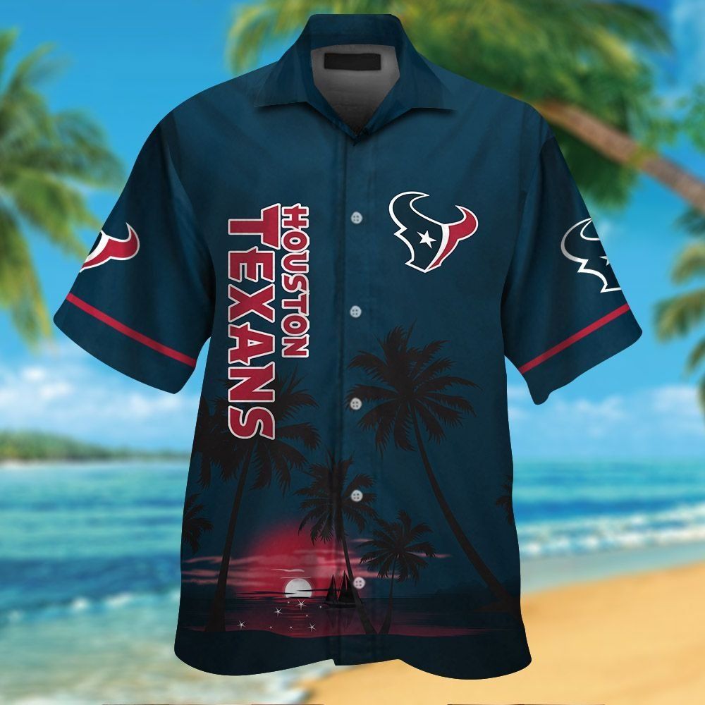 Houston Texans Short Sleeve Button Up Tropical Hawaiian Shirt VER018 Unisex T-shirt, Sweatshirt, Hoodie, Long Sleeve Tee - T-Shirt, Sweatshirt, Hoodie