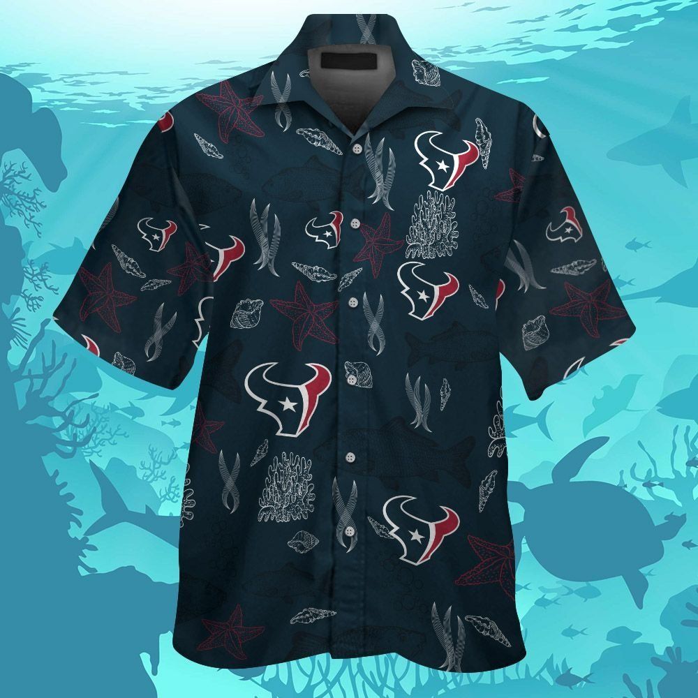 Houston Texans Short Sleeve Button Up Tropical Hawaiian Shirt VER022 Unisex T-shirt, Sweatshirt, Hoodie, Long Sleeve Tee - T-Shirt, Sweatshirt, Hoodie