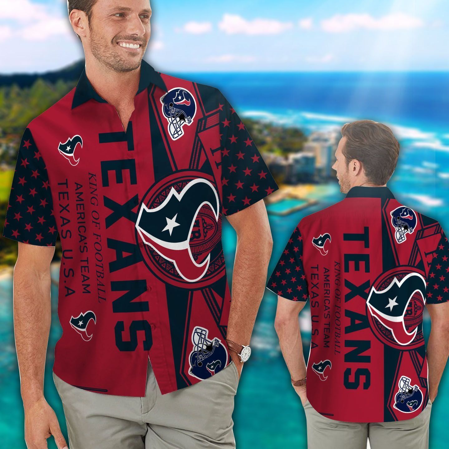 Houston Texans Short Sleeve Button Up Tropical Hawaiian Shirt VER023 Unisex T-shirt, Sweatshirt, Hoodie, Long Sleeve Tee - T-Shirt, Sweatshirt, Hoodie