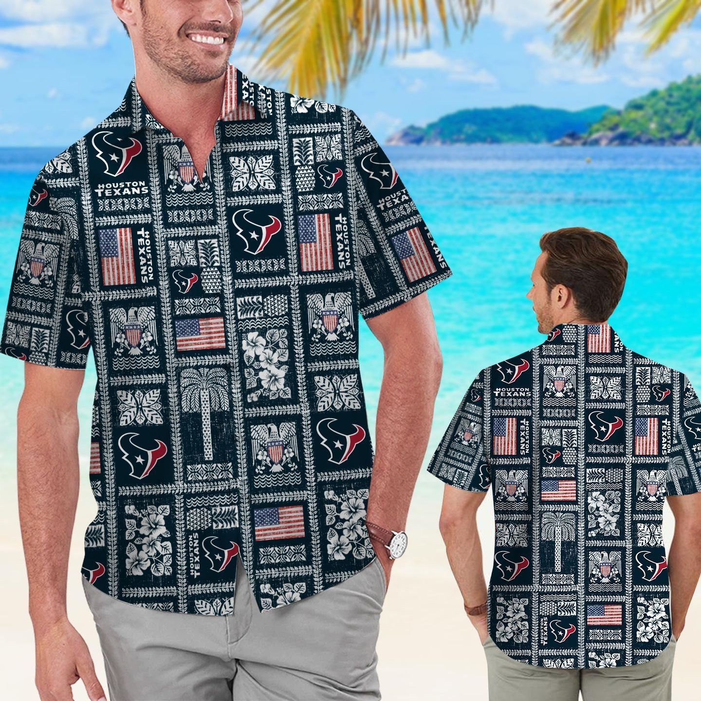 Houston Texans Summer Commemorative Short Sleeve Button Up Tropical Hawaiian Shirt Unisex T-shirt, Sweatshirt, Hoodie, Long Sleeve Tee - T-Shirt, Sweatshirt, Hoodie