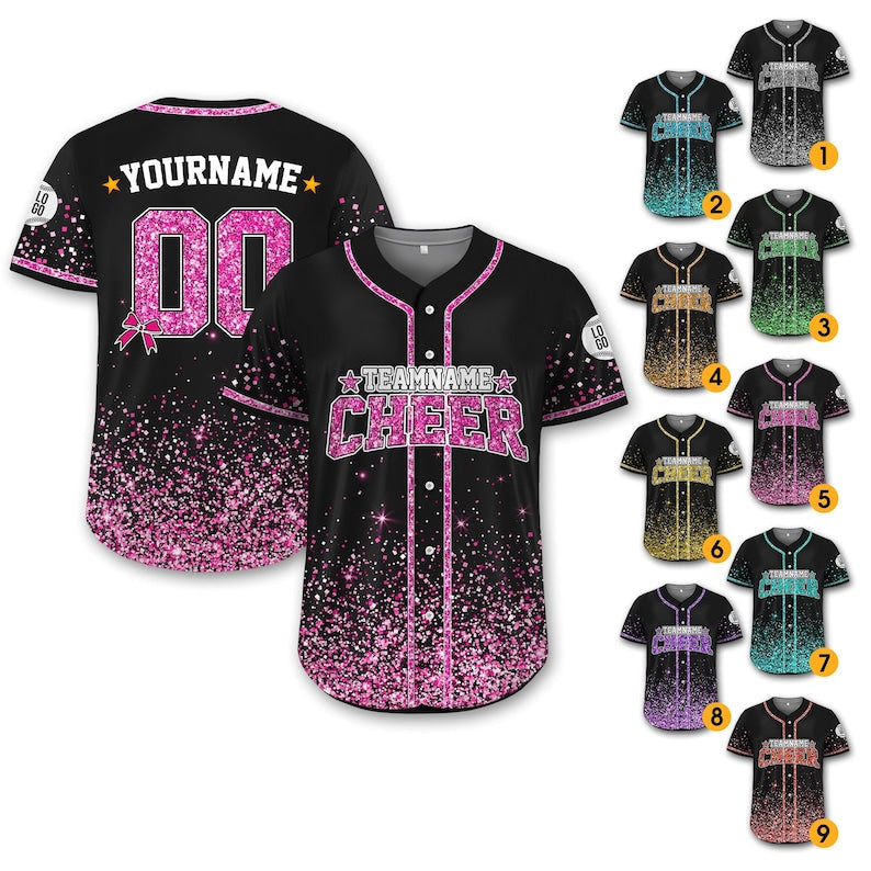 Custom Glitter Baseball Jersey with Team Name Number for Adult Kid, Custom Name Cheerleading Shirt For Cheerleader,Faux Cheer Glitter Jersey - T-Shirt, Sweatshirt, Hoodie