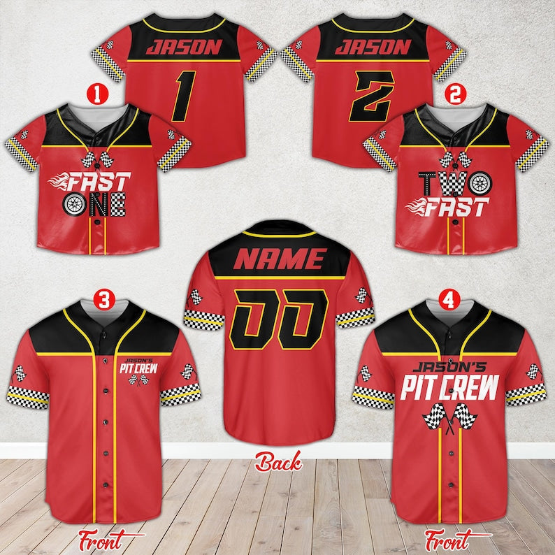 Personalized Pit Crew Baseball Jersey, Custom Name 1st 2nd Birthday Racing Jersey, Matching Family Fast One, Two Fast Baseball Jersey - T-Shirt, Sweatshirt, Hoodie