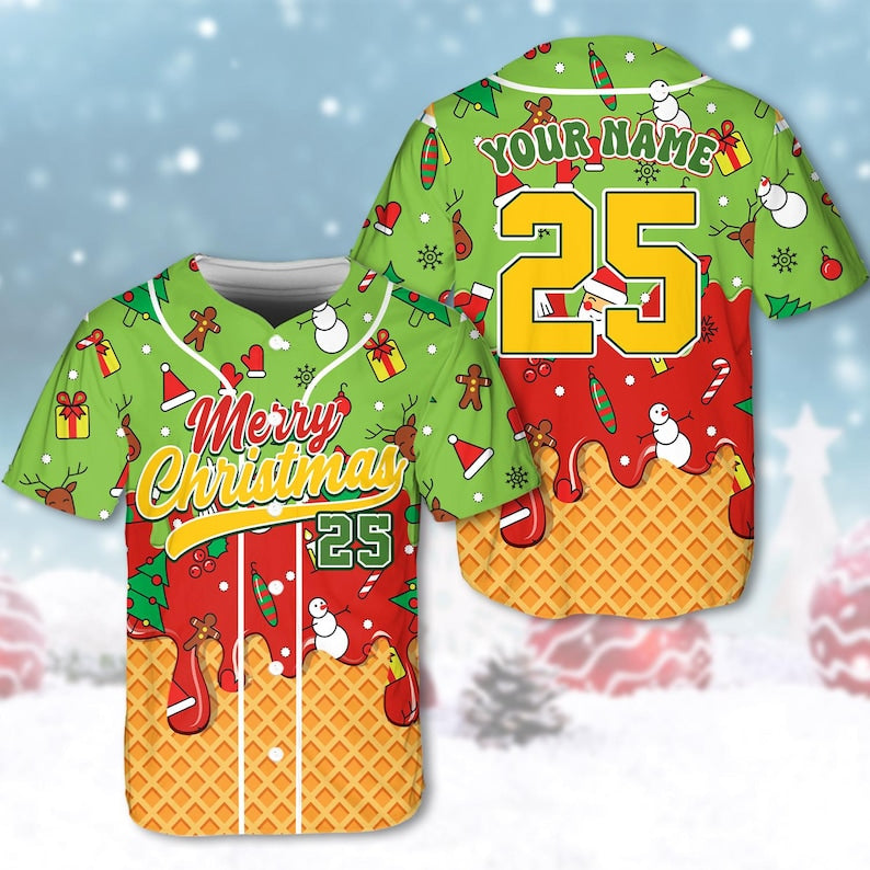 Custom Christmas Xmas Baseball Jersey, Personalized Name Number Shirt, Merry Family Xmas Shirt Gift Snowman Gingerbread Adult Kid Youth - T-Shirt, Sweatshirt, Hoodie