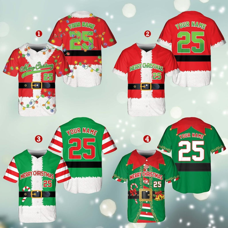 Personalized Christmas Baseball Jersey Adult Kid Youth, Custom Name Number Holiday Jersey, Funny Xmas Gift Team Uniform Santa Costume - T-Shirt, Sweatshirt, Hoodie