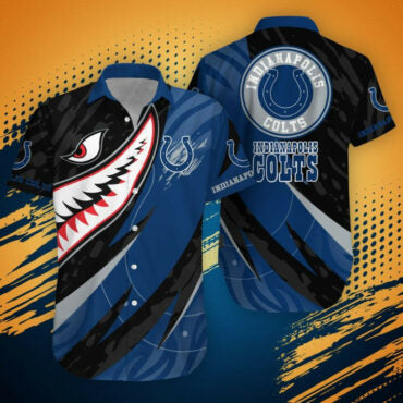 Indianapolis Colts Blue Rush Tropics Hawaiian Shirt Unisex T-shirt, Sweatshirt, Hoodie, Long Sleeve Tee - T-Shirt, Sweatshirt, Hoodie