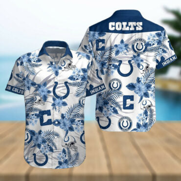 Indianapolis Colts Hibiscus Flowers Hawaiian Shirt Unisex T-shirt, Sweatshirt, Hoodie, Long Sleeve Tee - T-Shirt, Sweatshirt, Hoodie