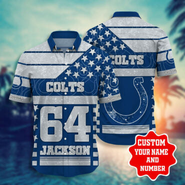 Indianapolis Colts Star With Custom Name Hawaiian Shirt Unisex T-shirt, Sweatshirt, Hoodie, Long Sleeve Tee - T-Shirt, Sweatshirt, Hoodie