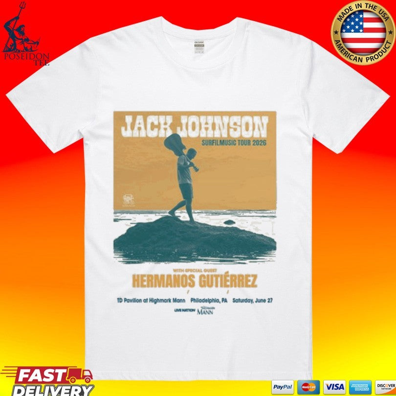 Jack Johnson Surfilmusic Tour Philadelphia Pa June 27 2026 T-shirt Unisex T-shirt, Sweatshirt, Hoodie, Long Sleeve Tee - T-Shirt, Sweatshirt, Hoodie