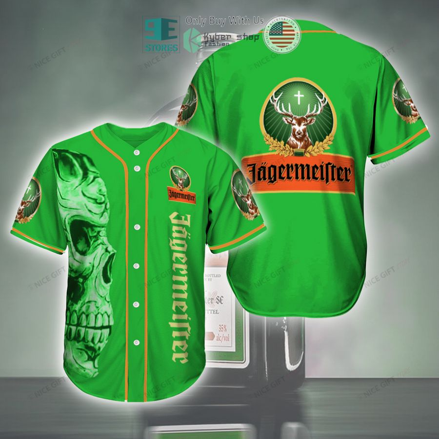 BEST Jagermeister logo skull green Baseball Jersey Unisex T-shirt, Sweatshirt, Hoodie, Long Sleeve Tee - T-Shirt, Sweatshirt, Hoodie