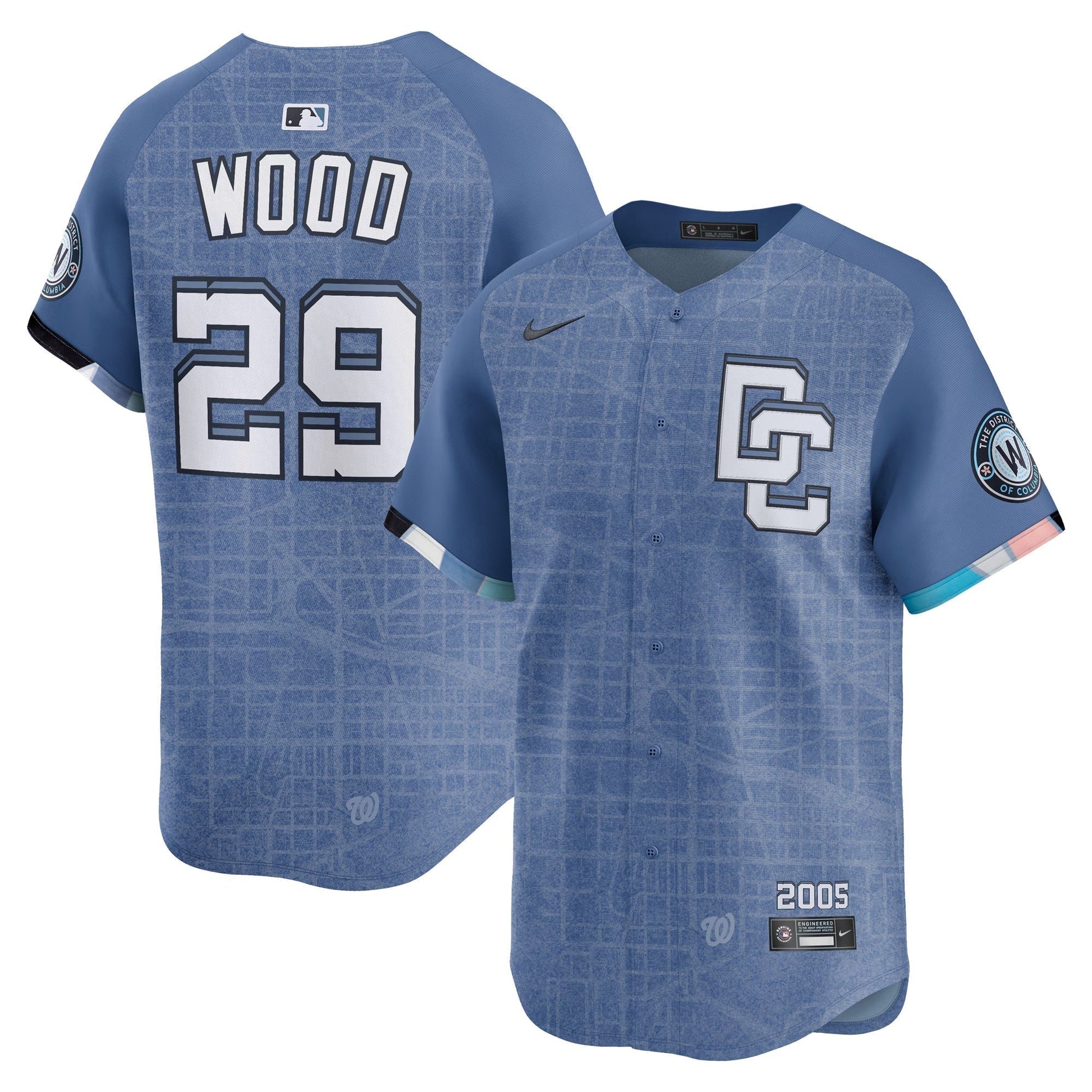 James Wood Washington Nationals City Connect Jersey - Blue baseball jersey product view 1