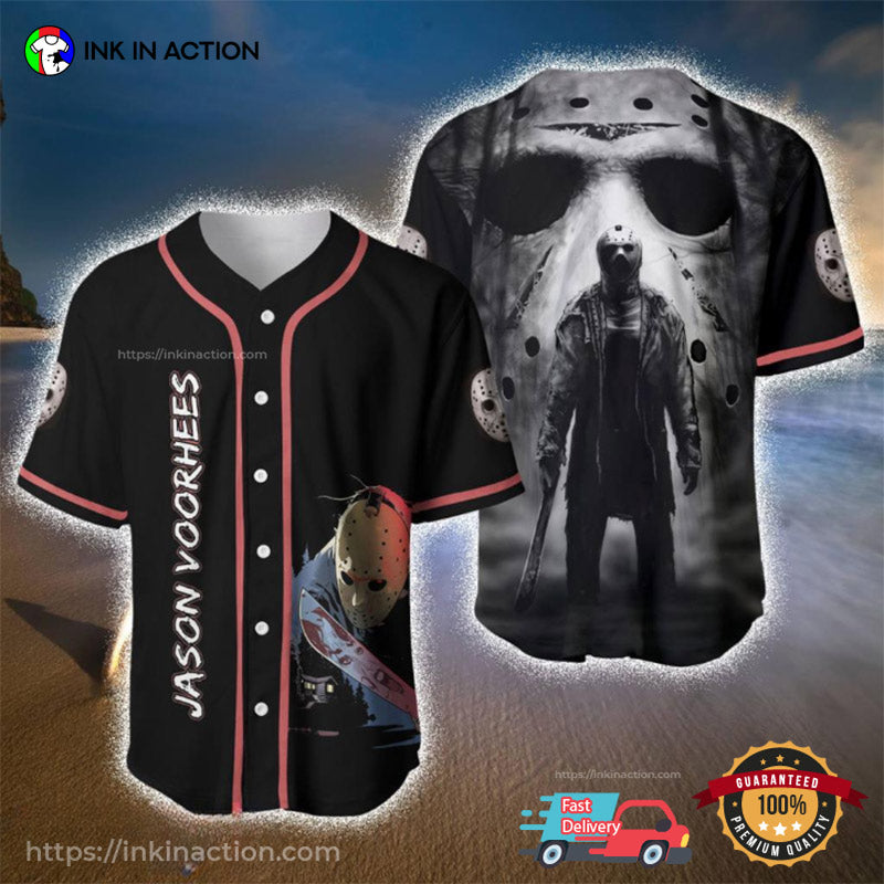 Jason Voorhees Face Friday The 13th Mens Baseball Jersey Unisex T-shirt, Sweatshirt, Hoodie, Long Sleeve Tee - T-Shirt, Sweatshirt, Hoodie