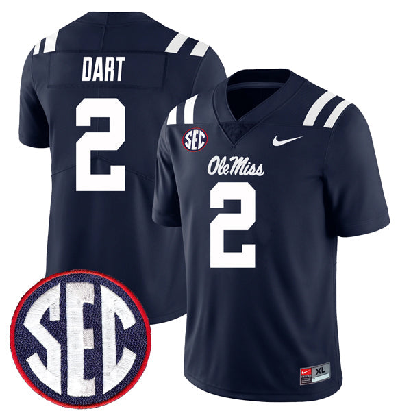 Jaxson Dart Ole Miss Rebels Jersey - Navy sports jersey product view 1