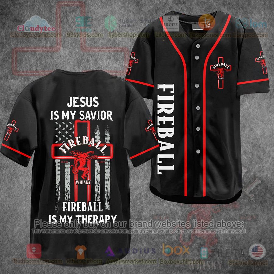 HOT Jesus Is My Savior Fireball Is My Therapy Baseball Jersey Shirt Unisex T-shirt, Sweatshirt, Hoodie, Long Sleeve Tee - T-Shirt, Sweatshirt, Hoodie