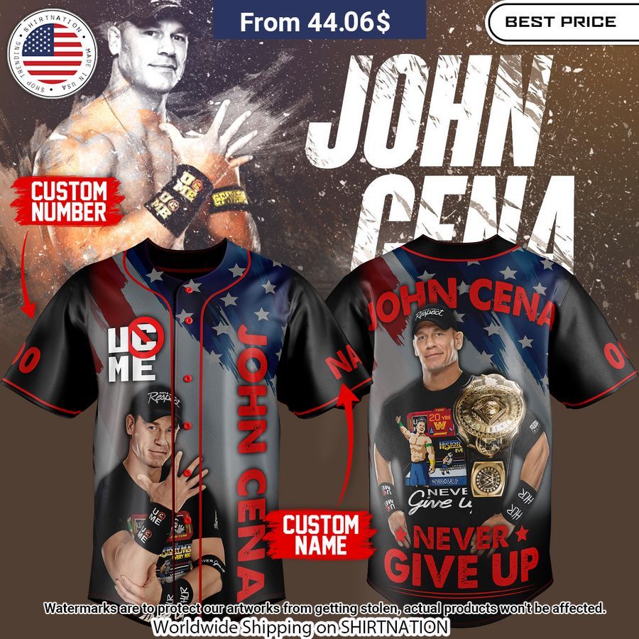 John Cena Never Give Up Custom baseball Jersey Unisex T-shirt, Sweatshirt, Hoodie, Long Sleeve Tee - T-Shirt, Sweatshirt, Hoodie