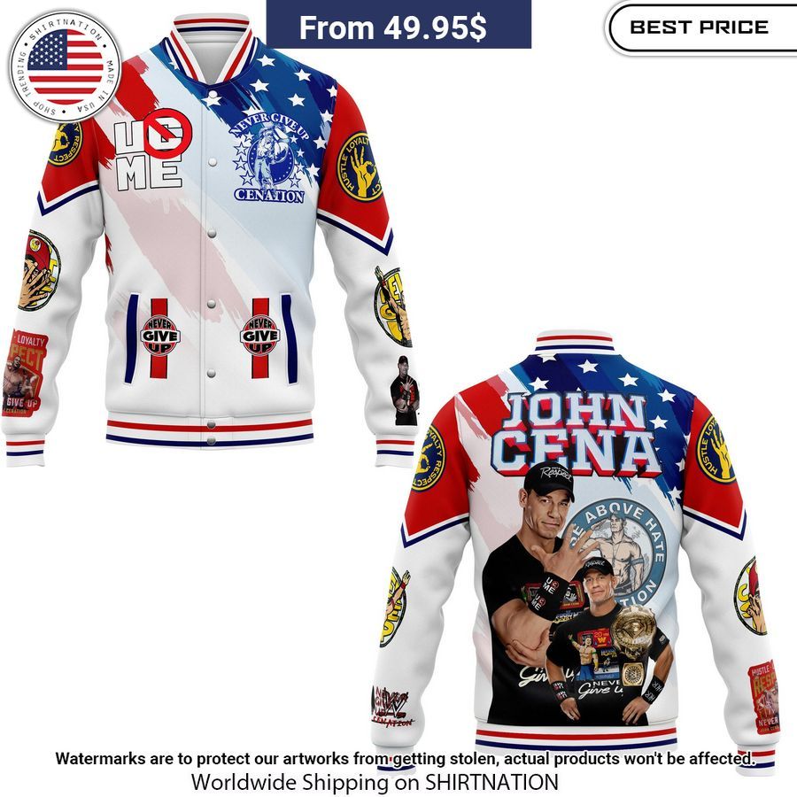 John Cena US Flag Baseball Jacket Unisex T-shirt, Sweatshirt, Hoodie, Long Sleeve Tee - T-Shirt, Sweatshirt, Hoodie