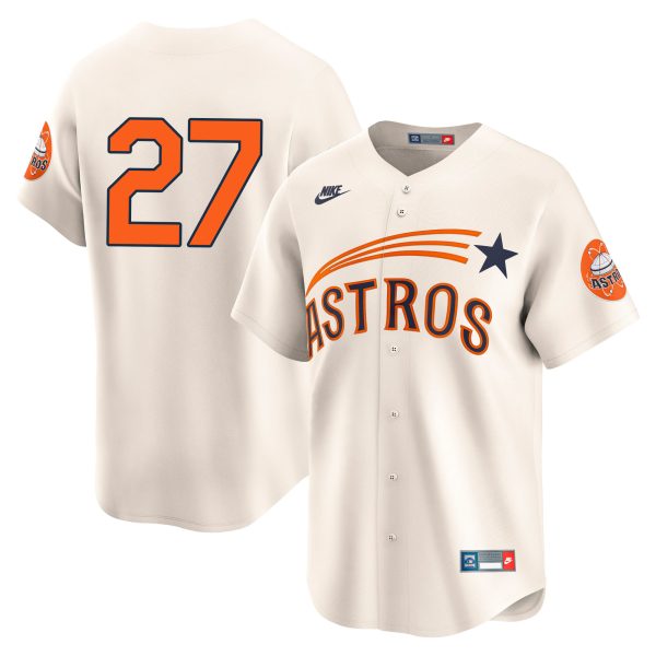 Jose Altuve Houston Astros Throwback Cooperstown Collection Jersey - Cream baseball jersey product view 1