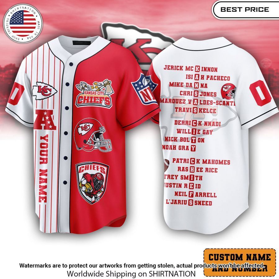 Kansas City Chiefs Custom Baseball Jersey Unisex T-shirt, Sweatshirt, Hoodie, Long Sleeve Tee - T-Shirt, Sweatshirt, Hoodie