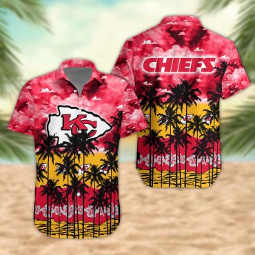 Kansas City Chiefs Palm Trees Sunset Hawaiian Shirt Unisex T-shirt, Sweatshirt, Hoodie, Long Sleeve Tee - T-Shirt, Sweatshirt, Hoodie