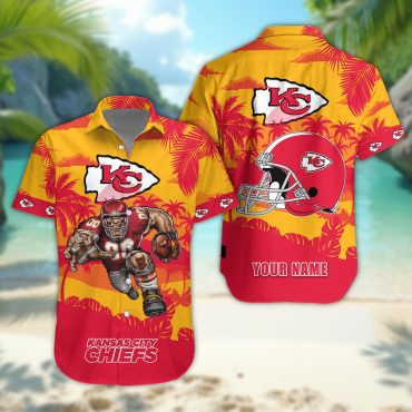 Kansas City Chiefs Personalized Gridiron Warrior Hawaiian Shirt Unisex T-shirt, Sweatshirt, Hoodie, Long Sleeve Tee - T-Shirt, Sweatshirt, Hoodie