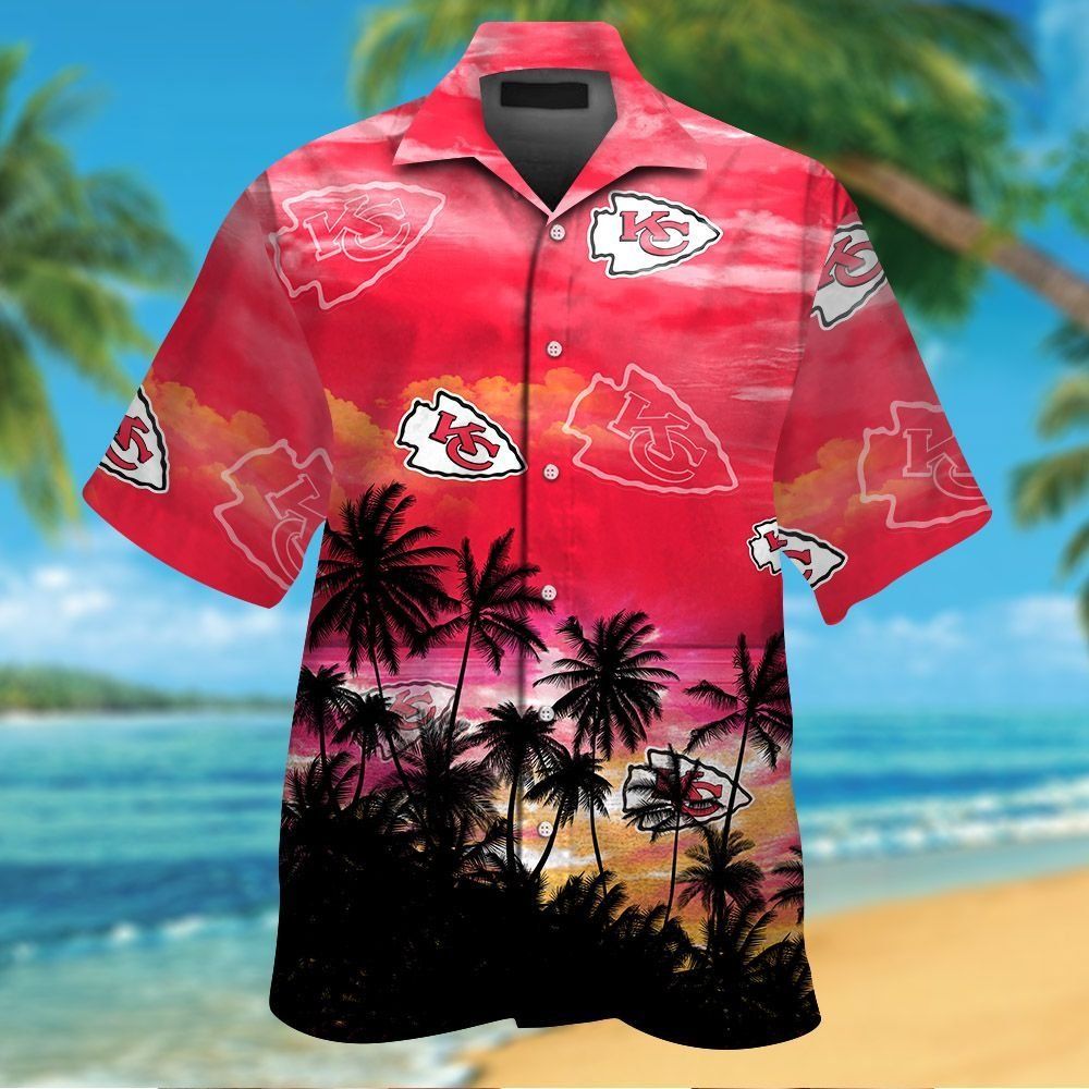 Kansas City Chiefs Short Sleeve Button Up Tropical Hawaiian Shirt VER01 Unisex T-shirt, Sweatshirt, Hoodie, Long Sleeve Tee - T-Shirt, Sweatshirt, Hoodie