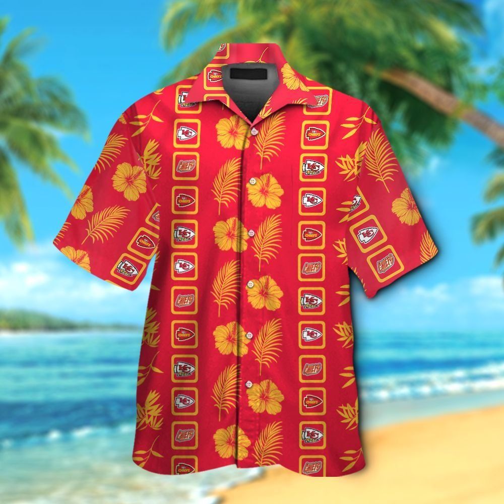 Kansas City Chiefs Short Sleeve Button Up Tropical Hawaiian Shirt VER012 Unisex T-shirt, Sweatshirt, Hoodie, Long Sleeve Tee - T-Shirt, Sweatshirt, Hoodie